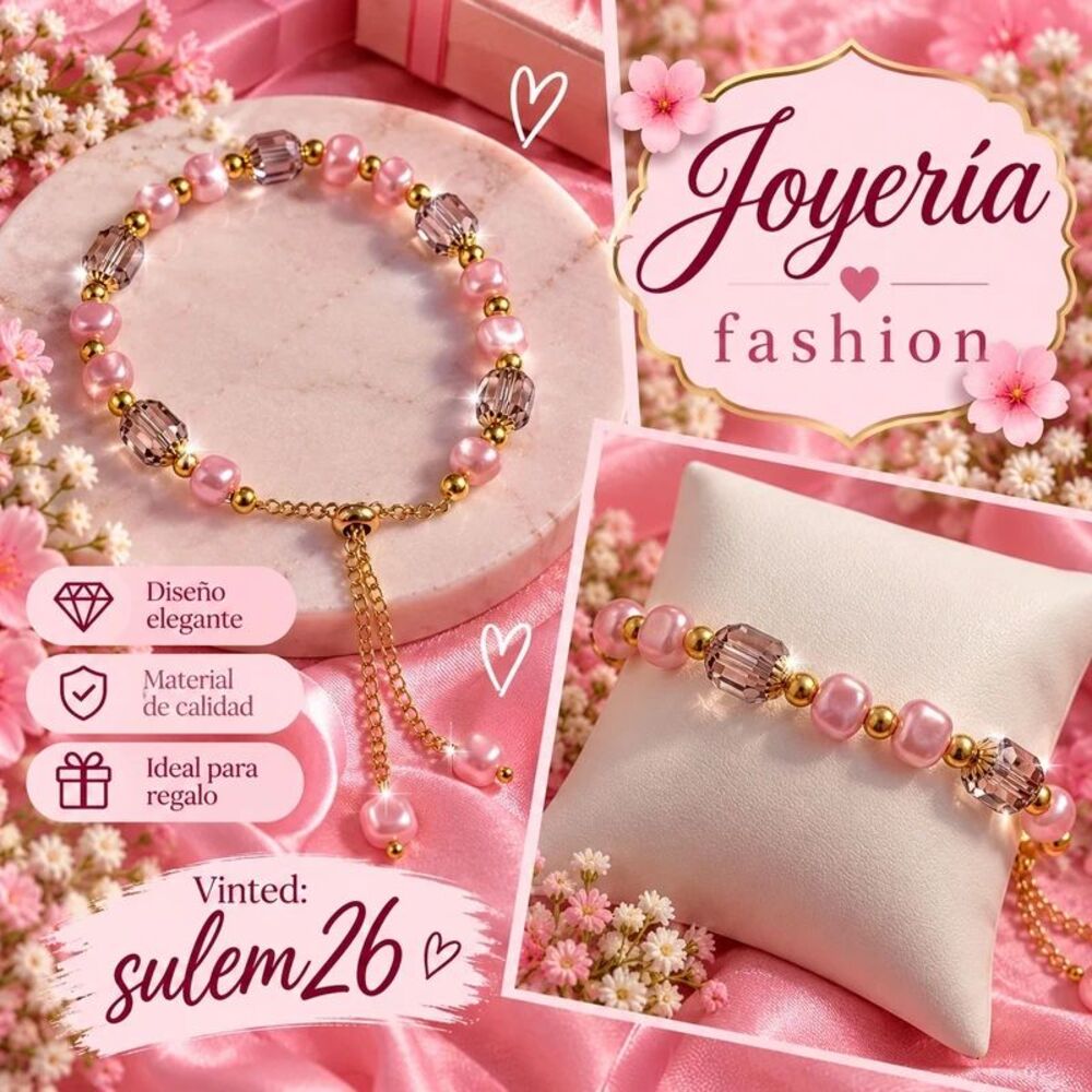 Pink and Gold Bracelet with Beads – Fashion Jewelry – New